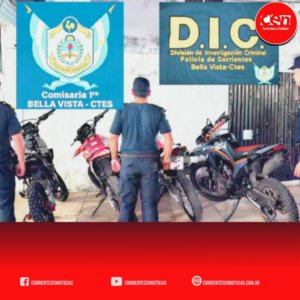 Golpe al robo de motovehículos en Bella Vista: secuestran rodados con pedido judicial y numeración adulterada