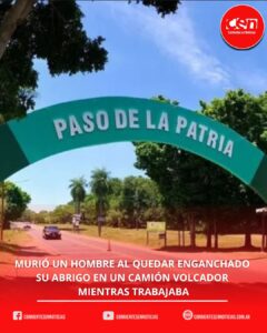 Tragedia en Paso de la Patria: un operario de 43 años murió tras quedar atrapado en el mecanismo de un camión