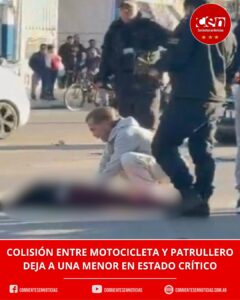 Fuerte choque en Corrientes: una adolescente impactó contra un patrullero y fue hospitalizada inconsciente