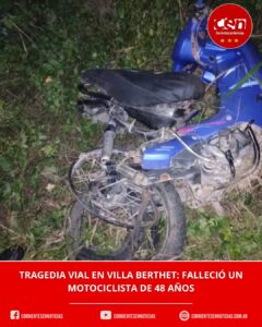 Tragedia en la Ruta 4: un motociclista de 48 años murió tras chocar contra una camioneta cerca de Villa Berthet