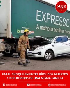 Tragedia familiar en Entre Ríos: una mujer y un adolescente murieron tras chocar contra un camión en la Ruta 14
