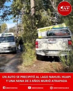 Tragedia en Bariloche: una niña de 3 años murió tras caer el auto de su familia al lago Nahuel Huapi