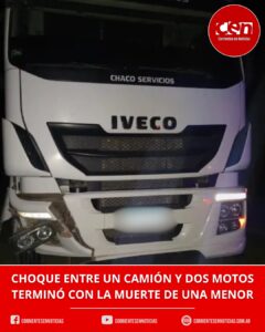 Trágico choque en Chaco: una adolescente de 15 años murió en un accidente entre motos y un camión