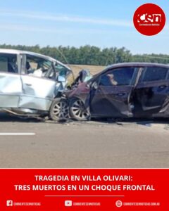 Trágico choque frontal en la Ruta 12: tres muertos tras una violenta colisión en Villa Olivari