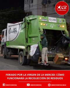 La recolección de residuos será normal en la ciudad de Corrientes durante el feriado del 24 de septiembre