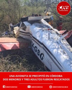 Milagro en Córdoba: cayó una avioneta con cinco ocupantes y todos sobrevivieron