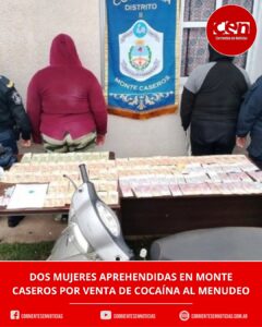 Detienen a dos mujeres por narcomenudeo en Monte Caseros: secuestraron cocaína, dinero y elementos de fraccionamiento
